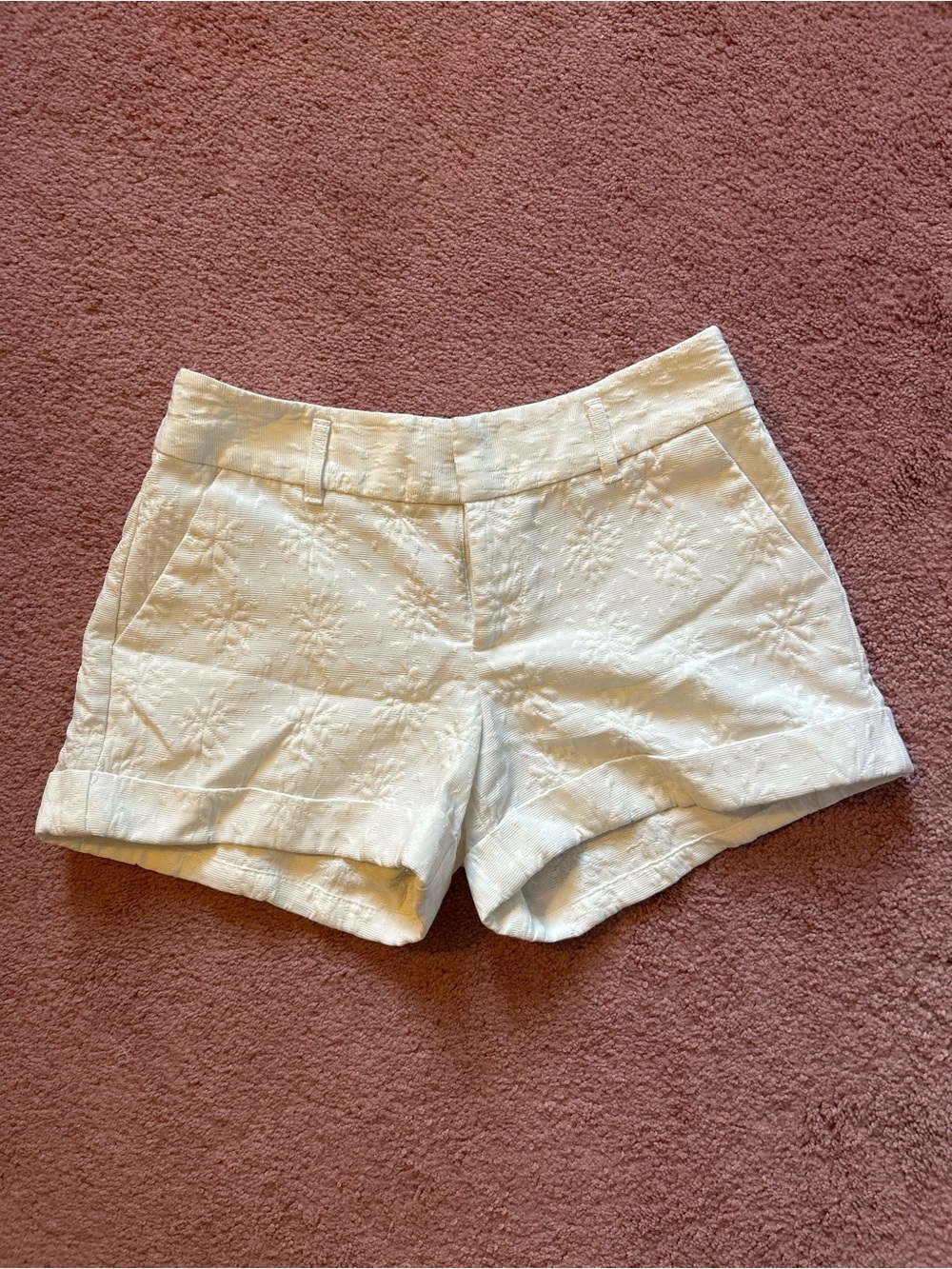 Elle White Embroidered Cuffed Shorts